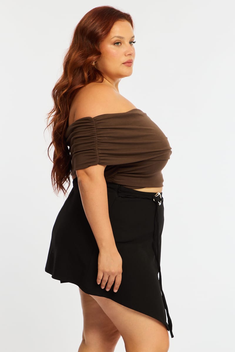 Black Mini Skirt Wrap Asymmetric Hem for YouandAll Fashion