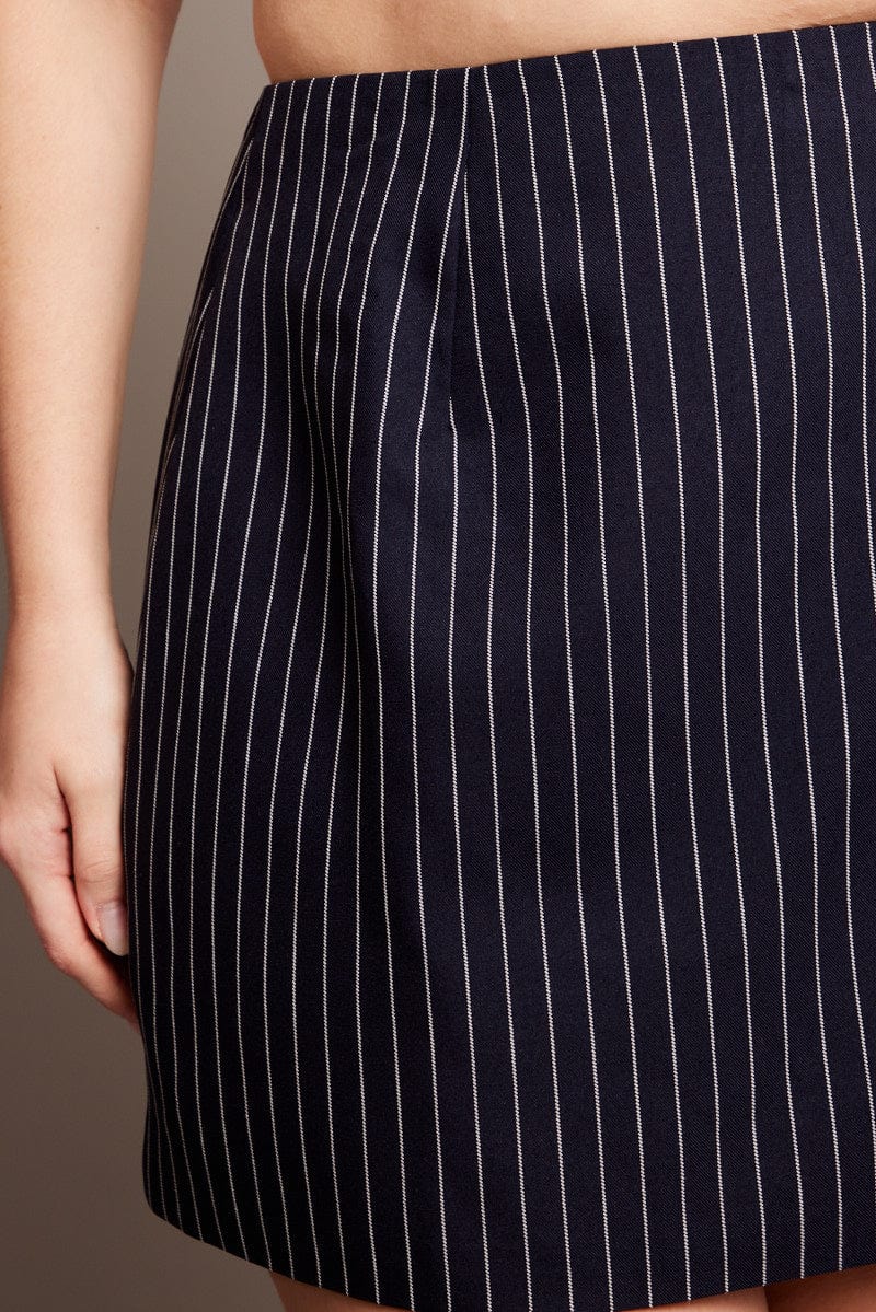 Blue Stripe Pinstripe Mini Skirt for YouandAll Fashion