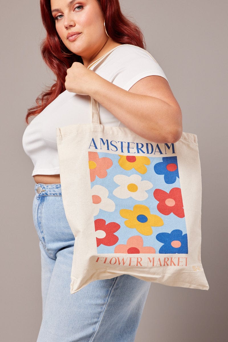Multi Print Tote Bag Printed Amsterdam Flower Market for YouandAll Fashion