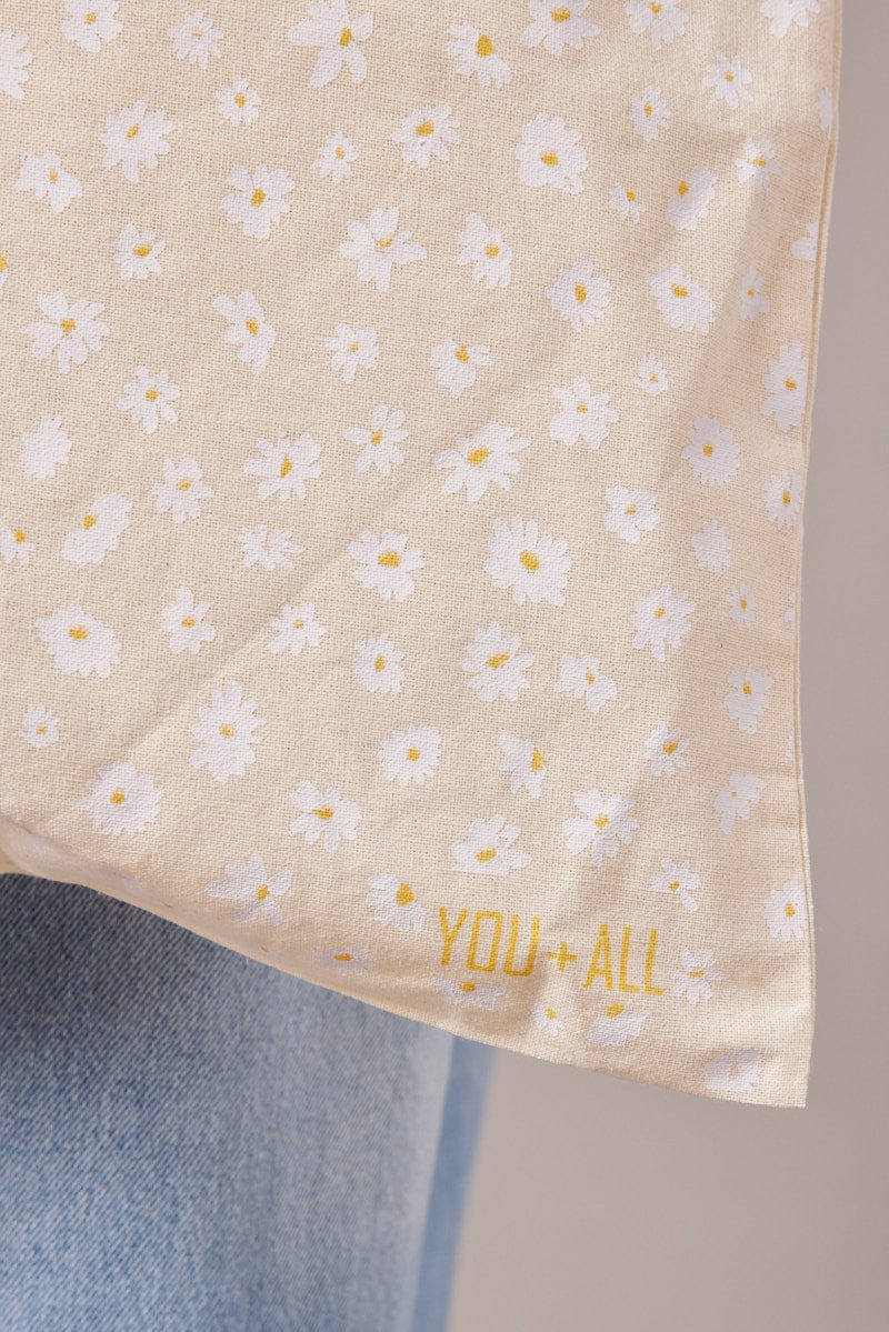 White Floral Tote Bag Printed Daisies for YouandAll Fashion