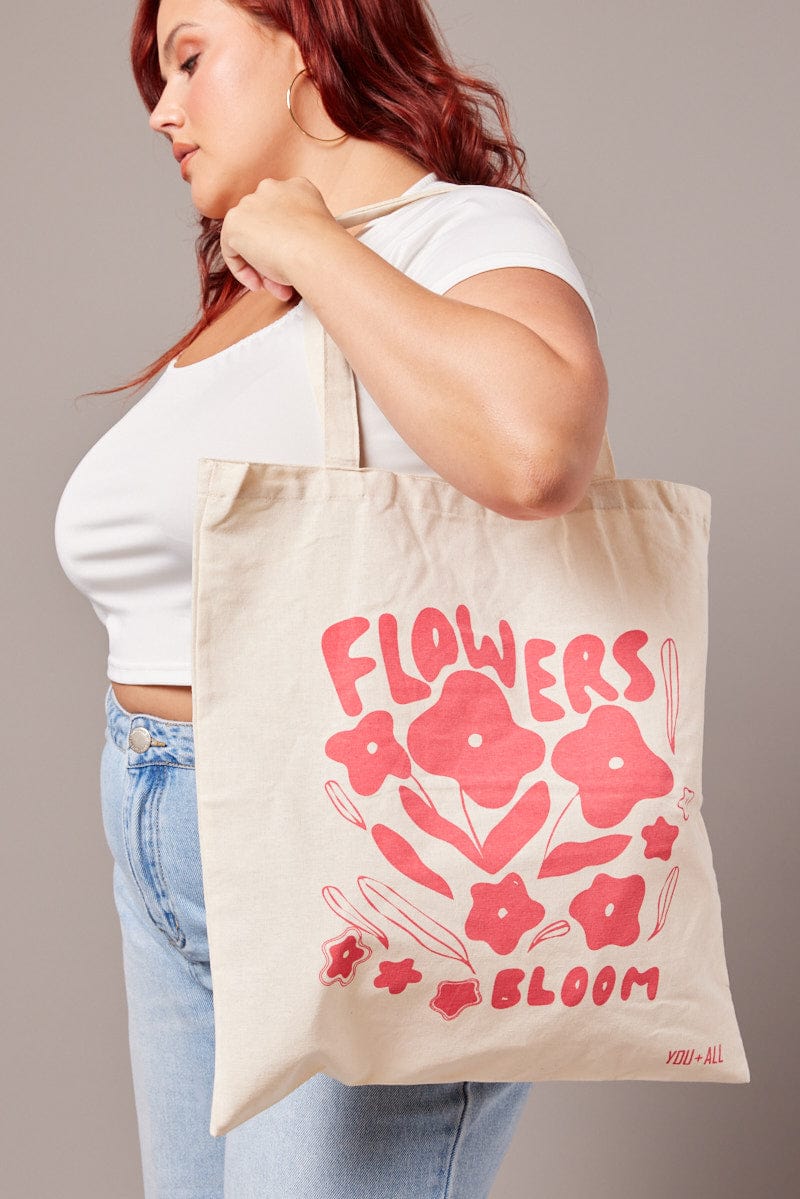 Pink Print Tote Bag Printed Flowers Bloom for YouandAll Fashion