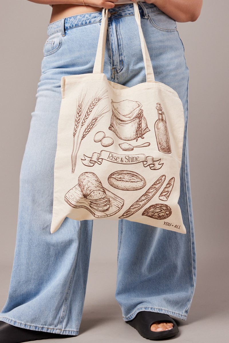 Brown Print Tote Bag Printed Bakery Motifs for YouandAll Fashion