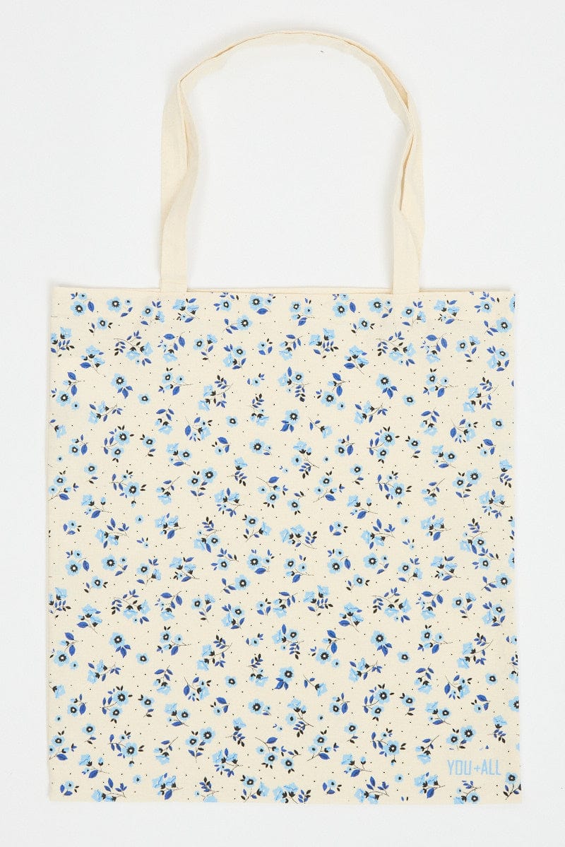 Blue Ditsy Tote Bag Printed Ditsy Floral for YouandAll Fashion