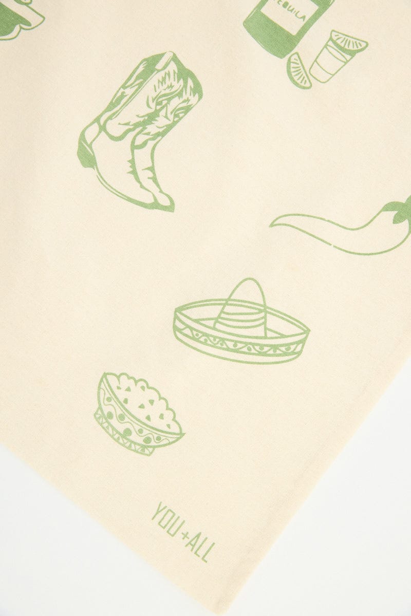 Green Print Tote Bag Printed Mexican Motifs for YouandAll Fashion