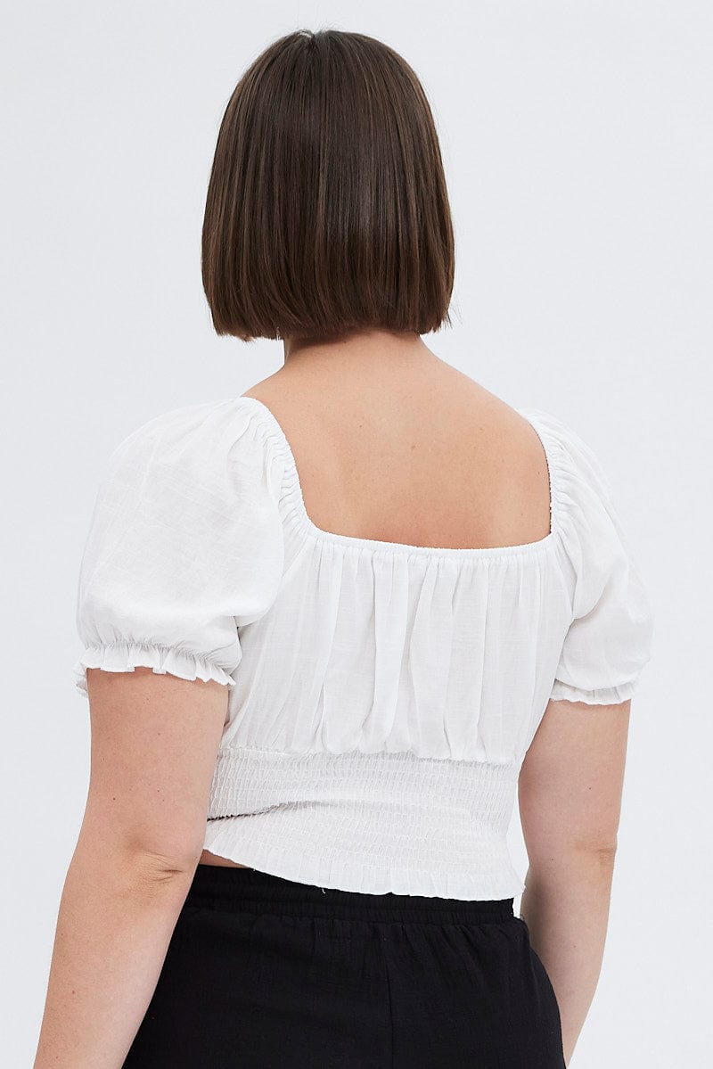 White Crop Top Short Sleeve Gathered Bust for YouandAll Fashion