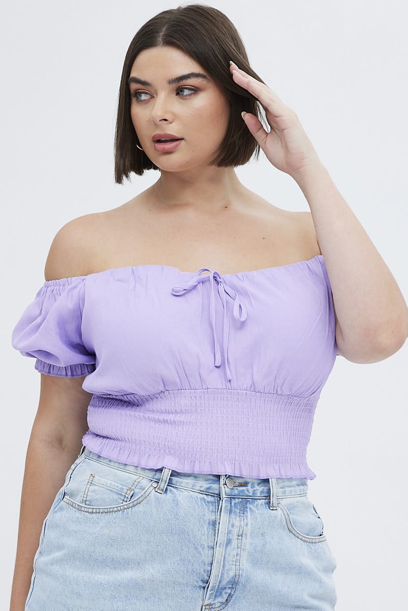 Purple Crop Top Short Sleeve Ruched Bust for YouandAll Fashion