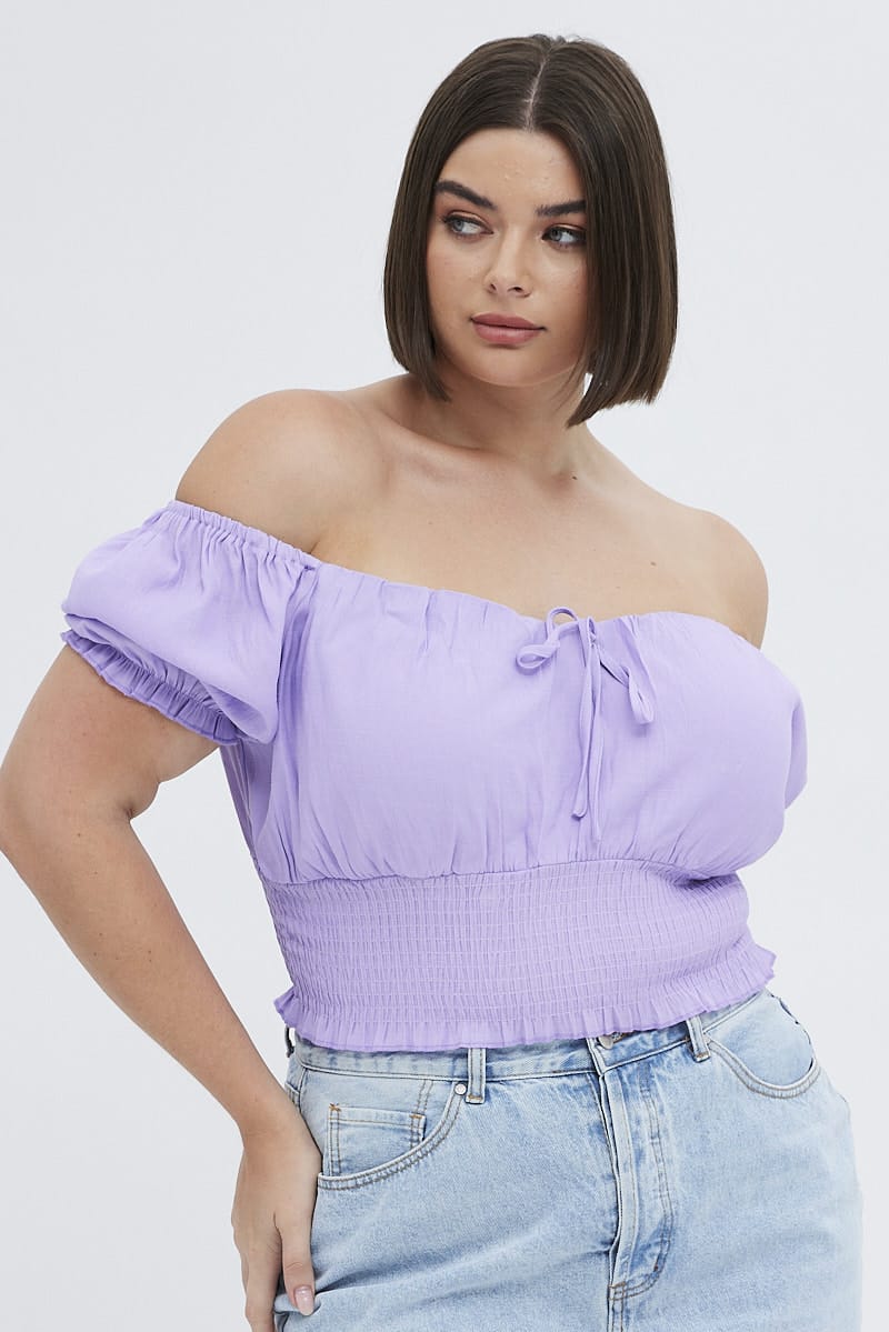 Purple Crop Top Short Sleeve Ruched Bust for YouandAll Fashion