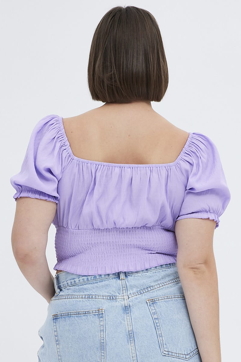 Purple Crop Top Short Sleeve Ruched Bust for YouandAll Fashion