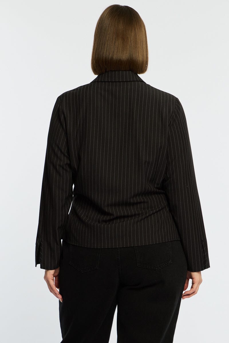 Black Stripe Shirt Long Sleeves Collared Button Up Pinstripe for YouandAll Fashion