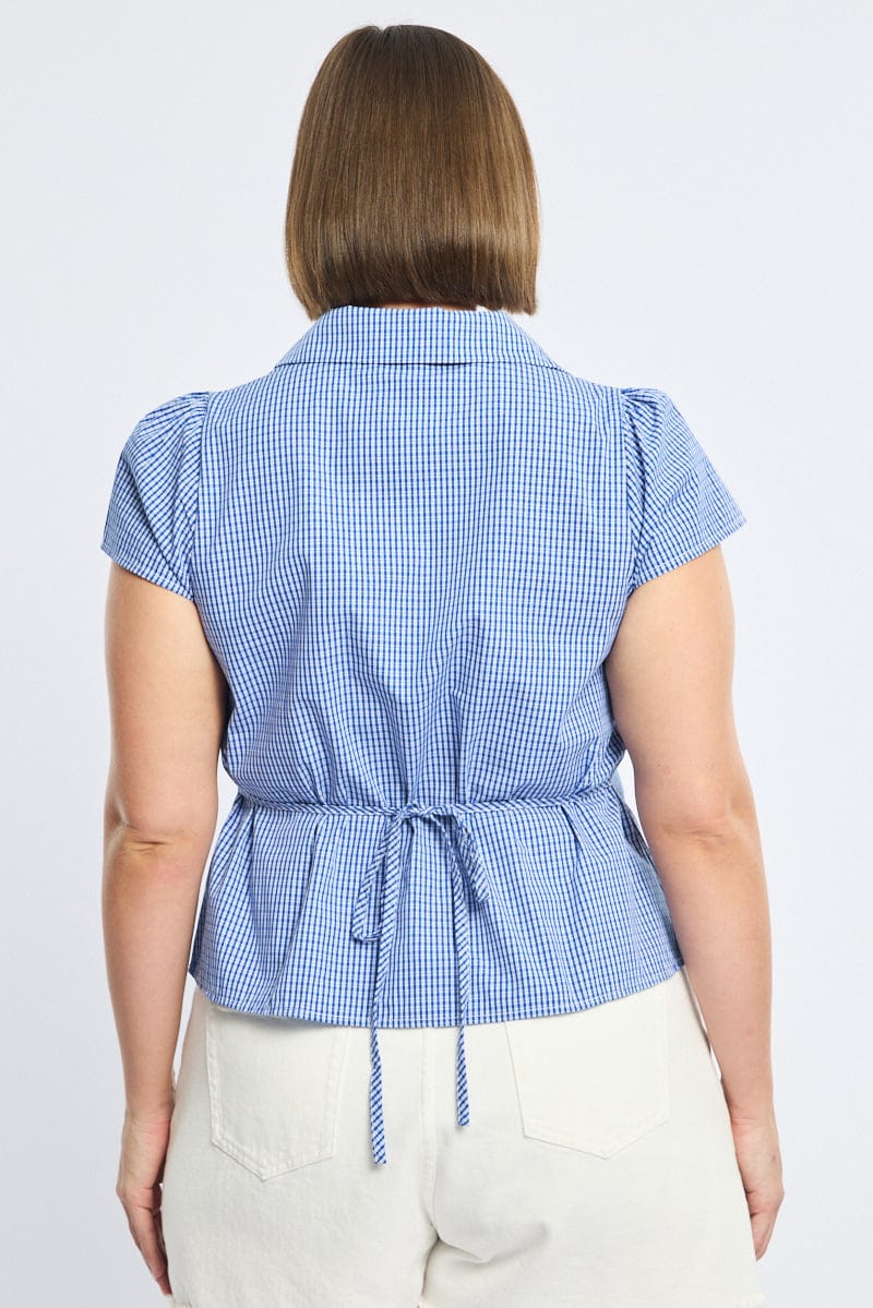 Blue Check Fitted Shirt Short Sleeve for YouandAll Fashion
