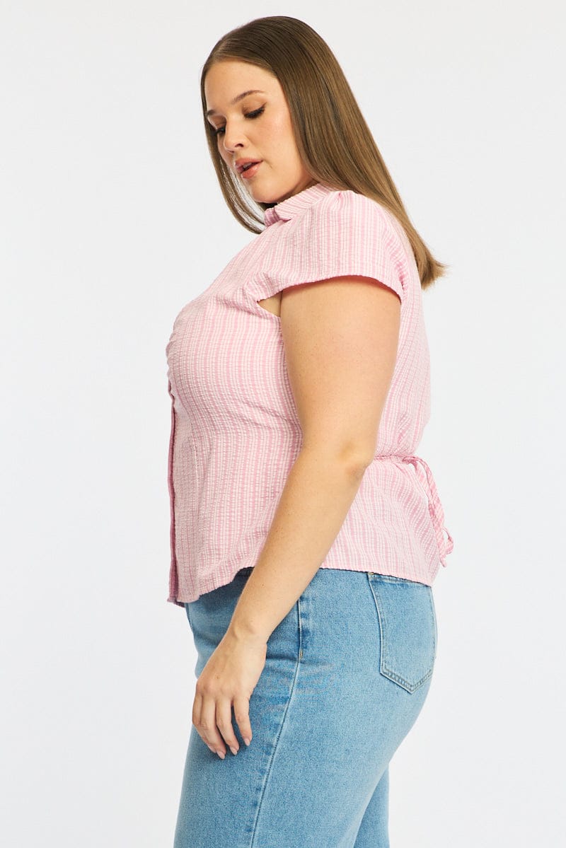 Check Fitted Top Pink Check Fitted Shirt Short Sleeve | You & All
