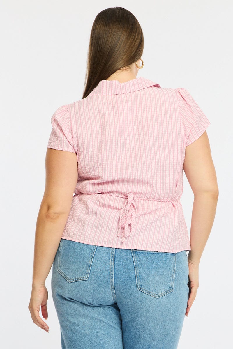 Pink Check Fitted Shirt Short Sleeve for YouandAll Fashion