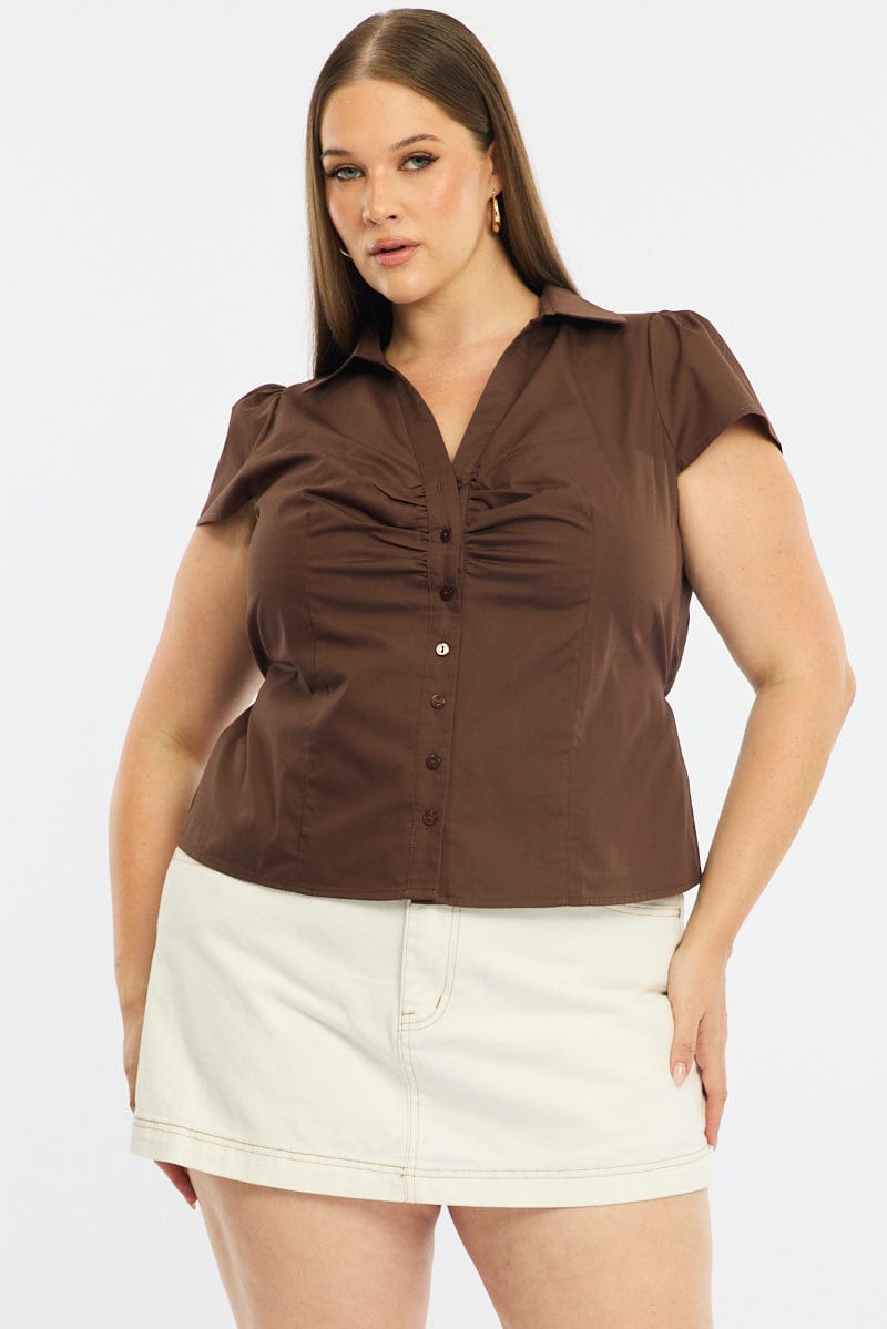 Brown Fitted Shirt Short Sleeve for YouandAll Fashion