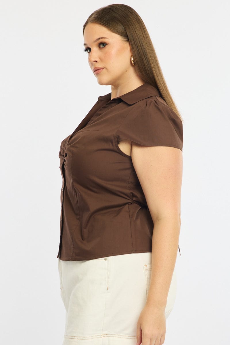 Brown Fitted Shirt Short Sleeve for YouandAll Fashion