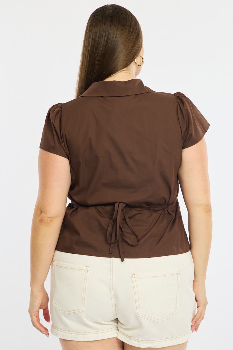 Brown Fitted Shirt Short Sleeve for YouandAll Fashion