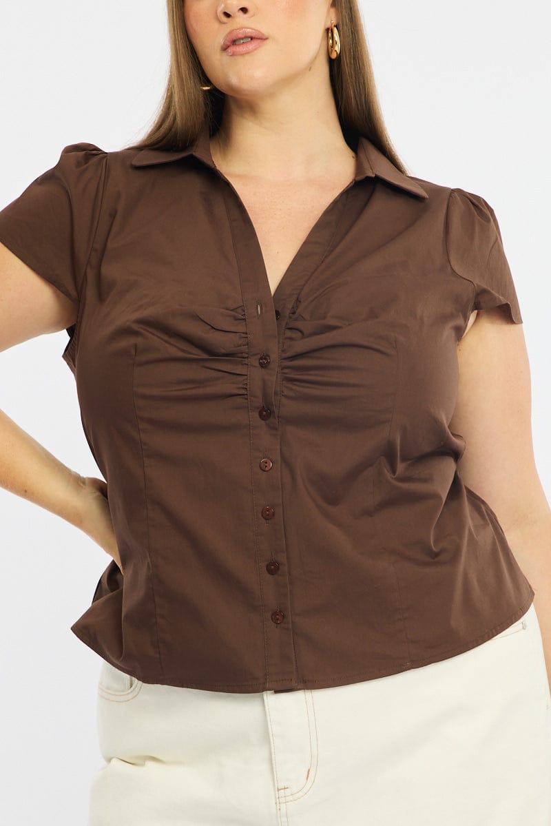 Brown Fitted Shirt Short Sleeve for YouandAll Fashion