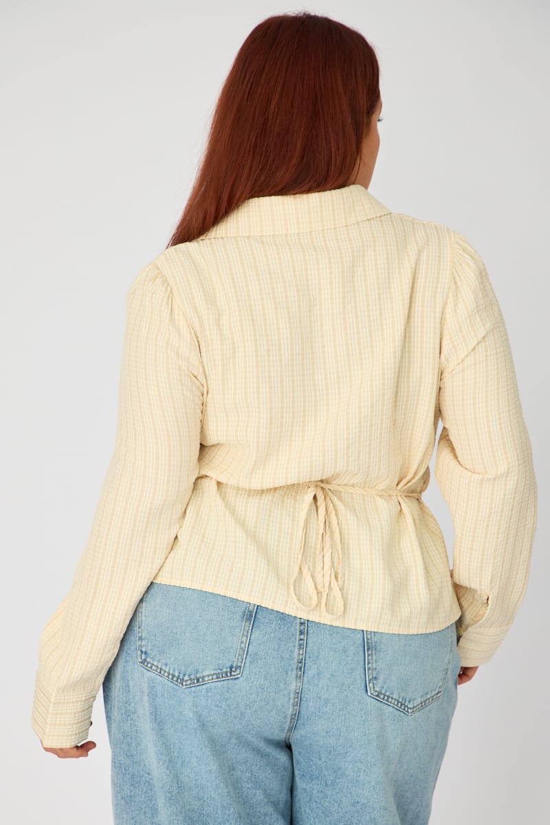 Beige Check Shirt Long Sleeve Collar Button Up for YouandAll Fashion
