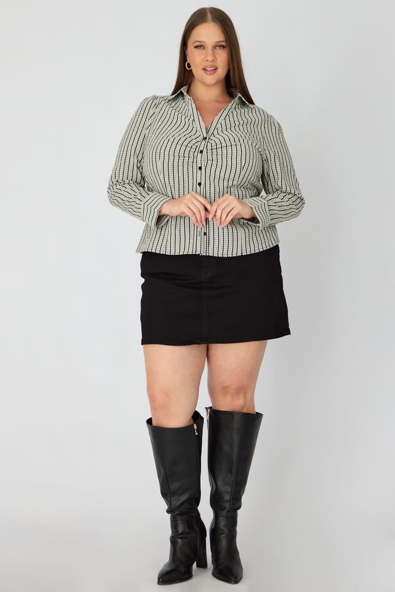 Black Check Shirt Long Sleeve Collar Button Up for YouandAll Fashion