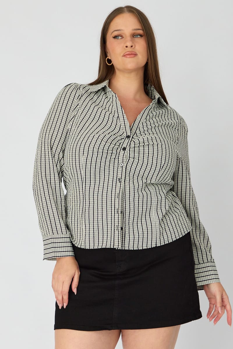 Black Check Shirt Long Sleeve Collar Button Up for YouandAll Fashion