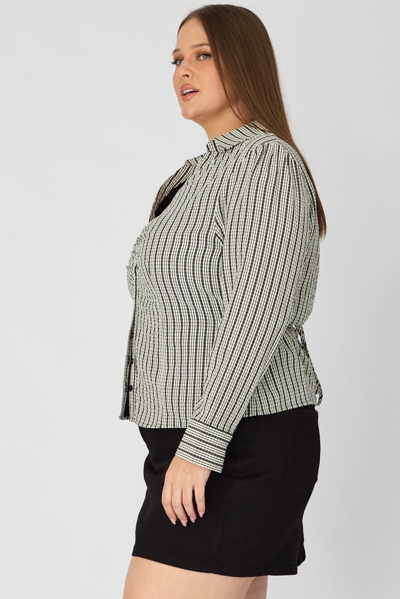 Black Check Shirt Long Sleeve Collar Button Up for YouandAll Fashion