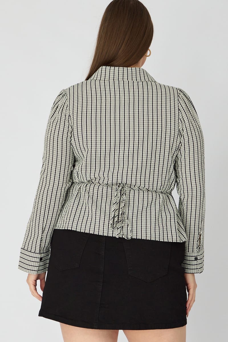 Black Check Shirt Long Sleeve Collar Button Up for YouandAll Fashion