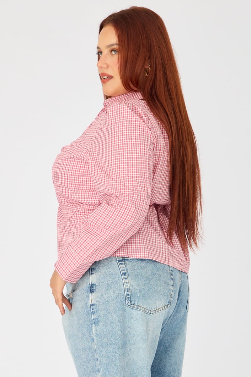 Red Check Shirt Long Sleeve Collar Button Up for YouandAll Fashion