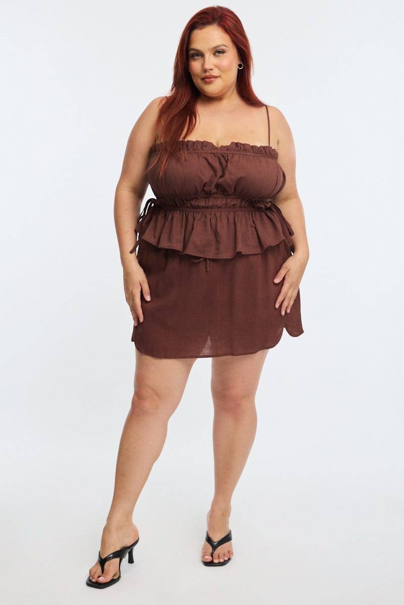 Brown Ruched Cami Top Linen Blend for YouandAll Fashion
