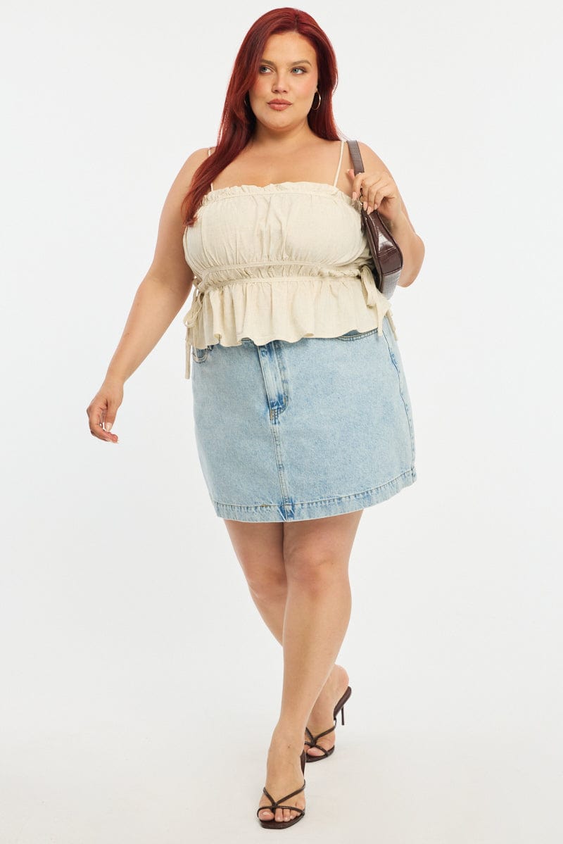 Beige Ruched Cami Top Linen Blend for YouandAll Fashion