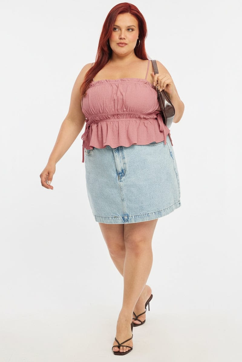 Pink Ruched Cami Top Linen Blend for YouandAll Fashion
