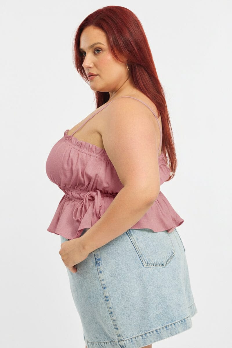 Pink Ruched Cami Top Linen Blend for YouandAll Fashion