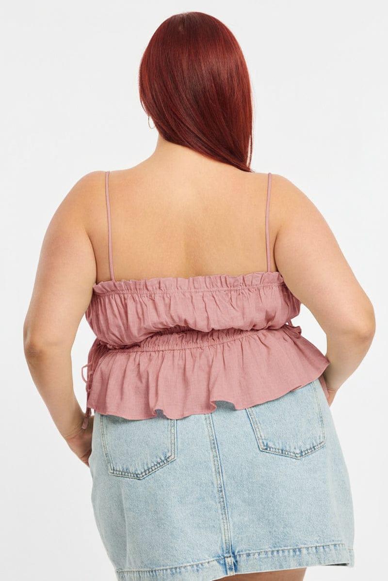 Pink Ruched Cami Top Linen Blend for YouandAll Fashion