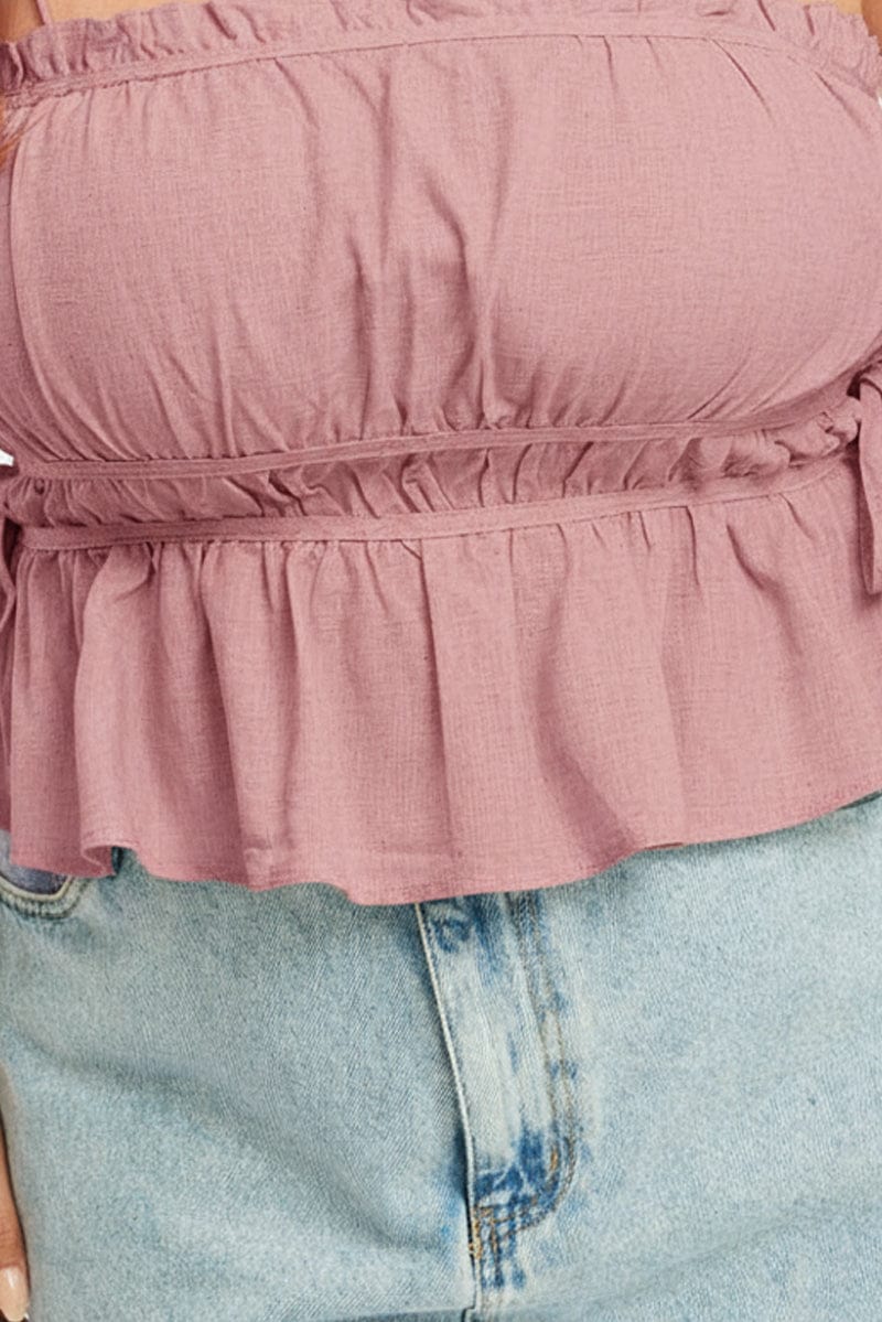 Pink Ruched Cami Top Linen Blend for YouandAll Fashion