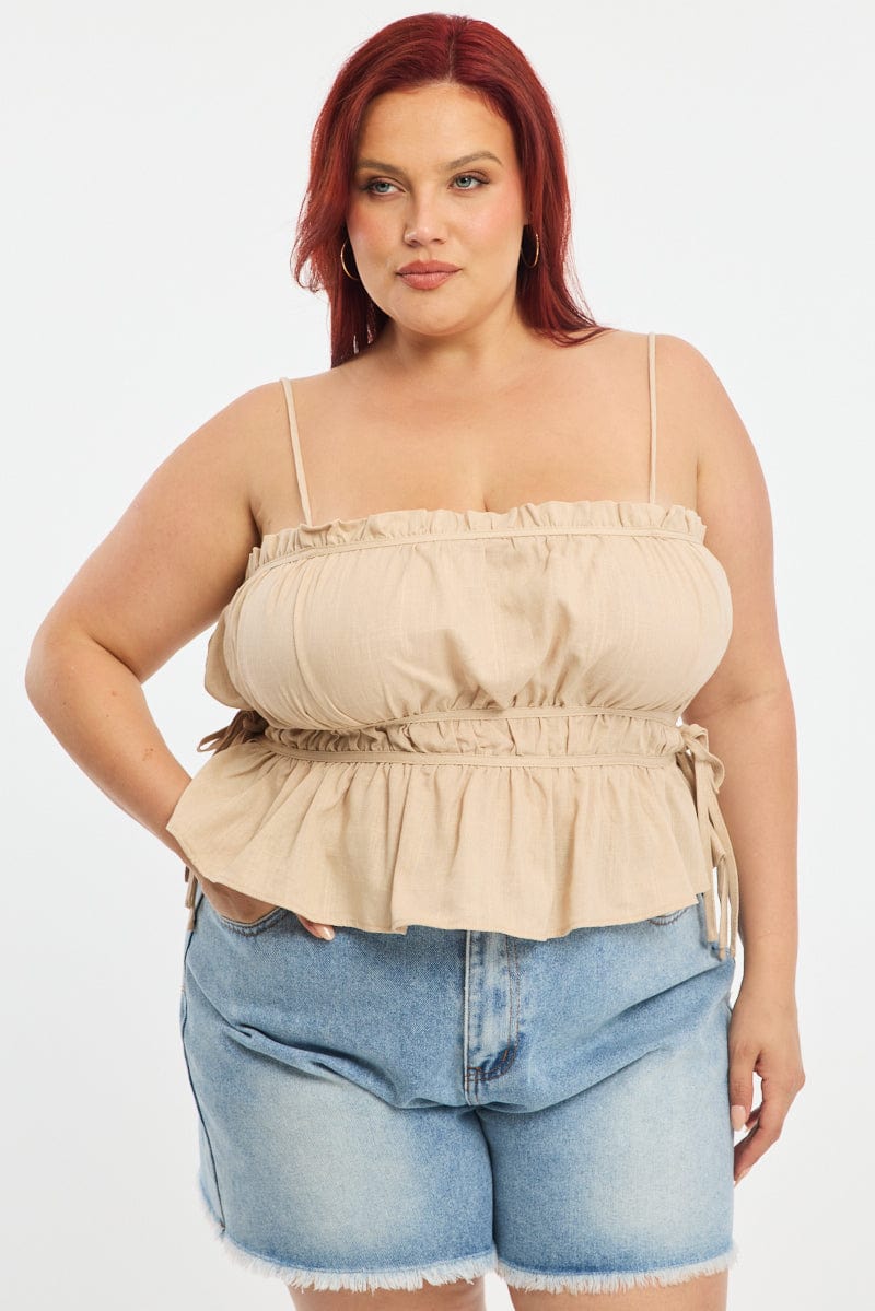 Yellow Ruched Cami Top Linen Blend for YouandAll Fashion