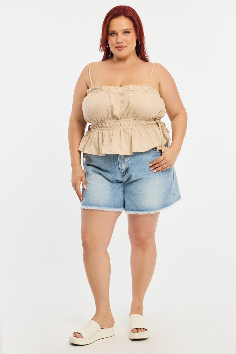 Yellow Ruched Cami Top Linen Blend for YouandAll Fashion
