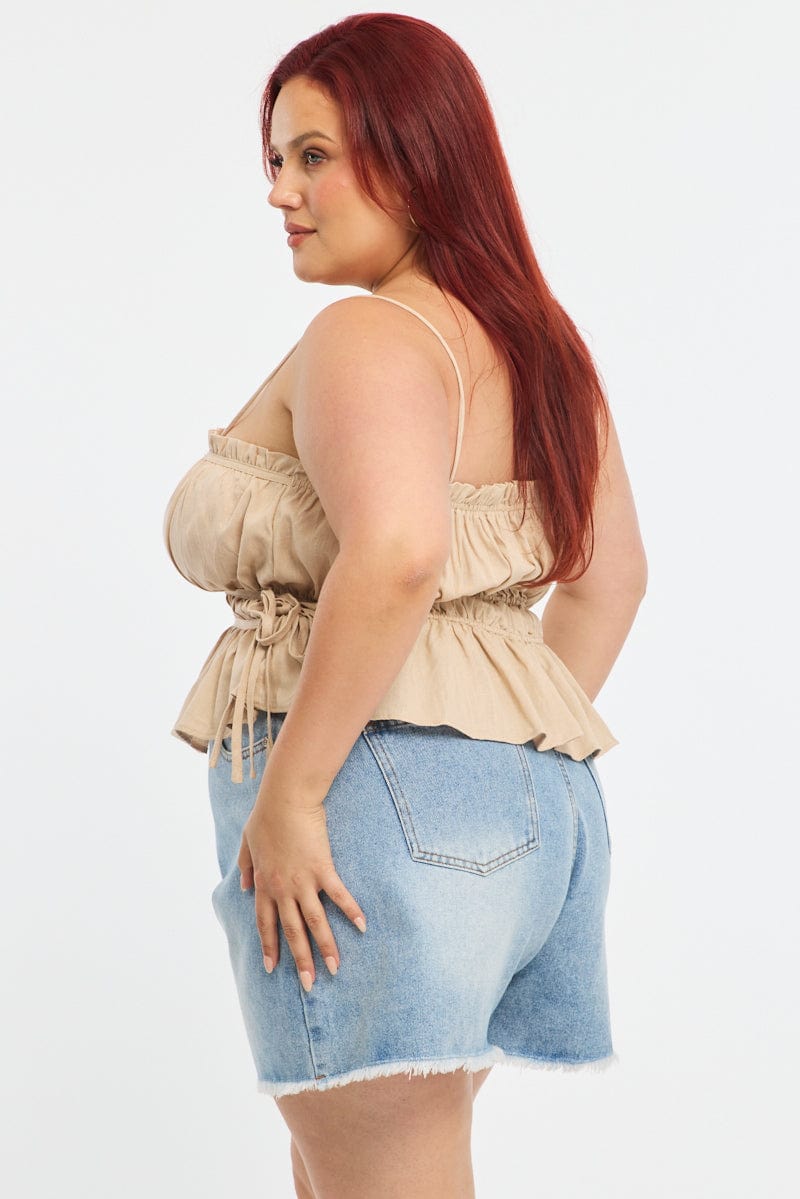 Yellow Ruched Cami Top Linen Blend for YouandAll Fashion