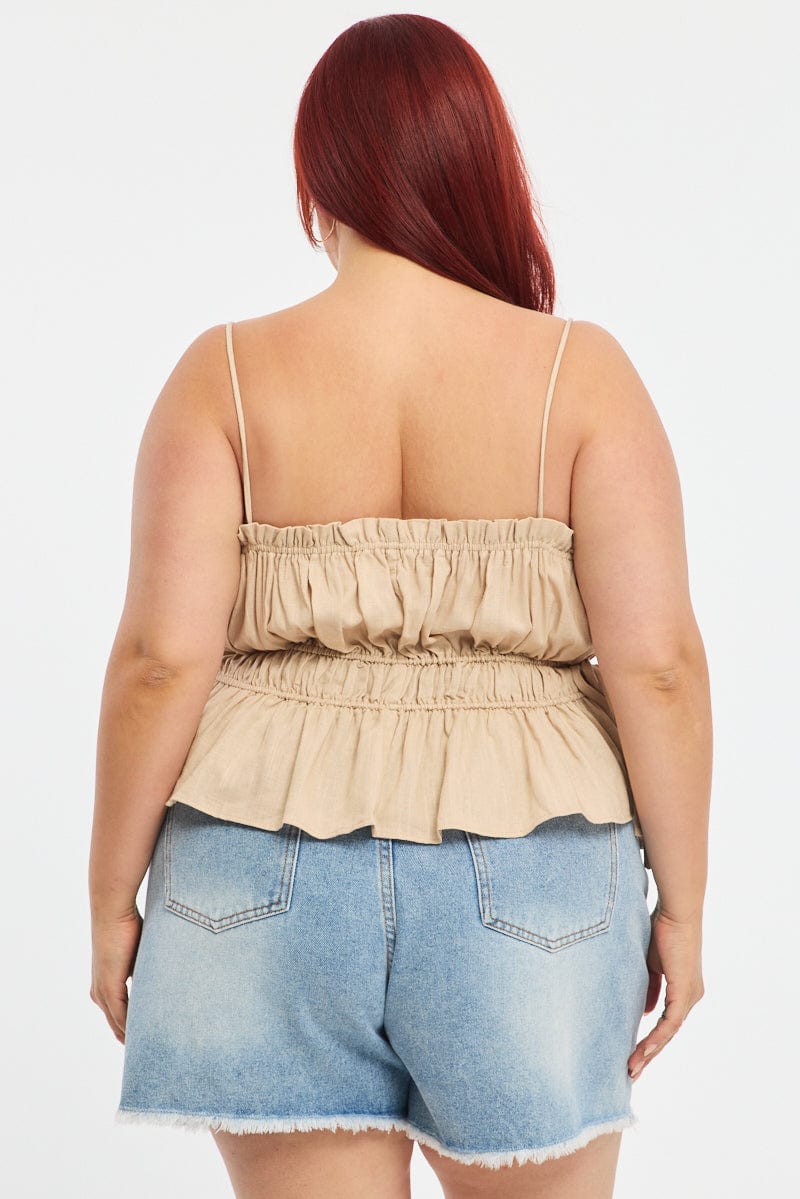 Yellow Ruched Cami Top Linen Blend for YouandAll Fashion