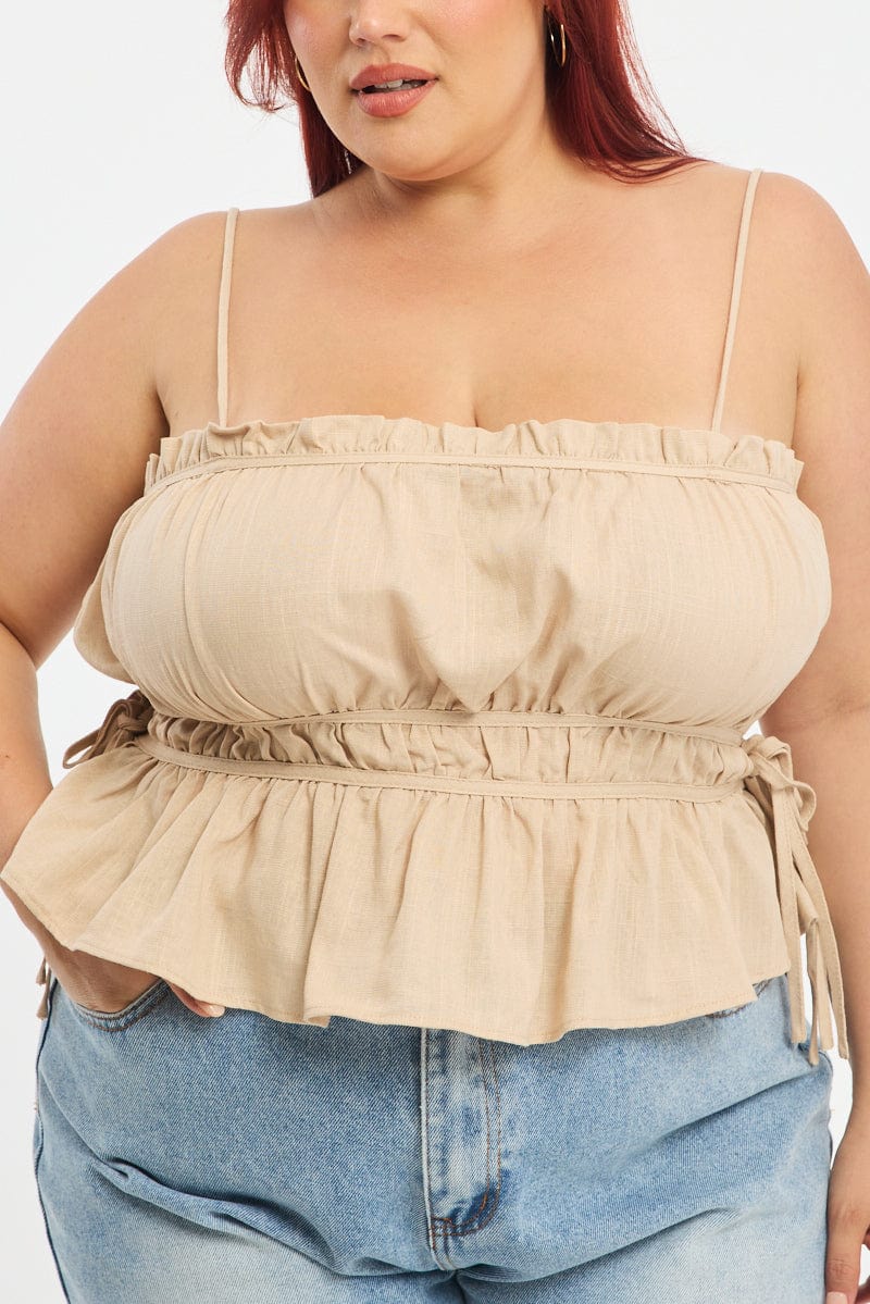 Yellow Ruched Cami Top Linen Blend for YouandAll Fashion