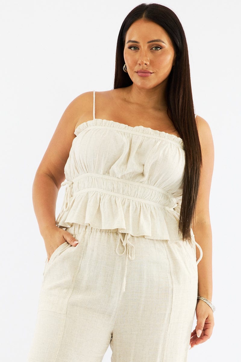 Beige Cami Top Ruffled Neck for YouandAll Fashion