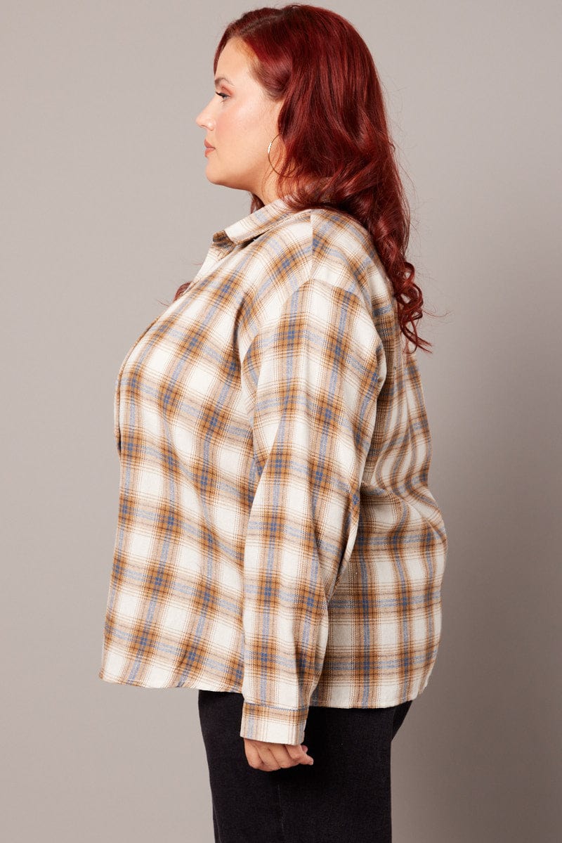 Beige Check Relaxed Shirt Long Sleeve for YouandAll Fashion