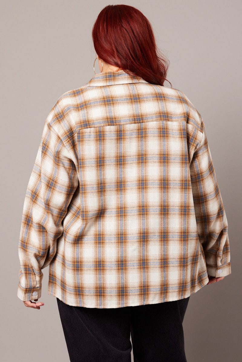 Beige Check Relaxed Shirt Long Sleeve for YouandAll Fashion