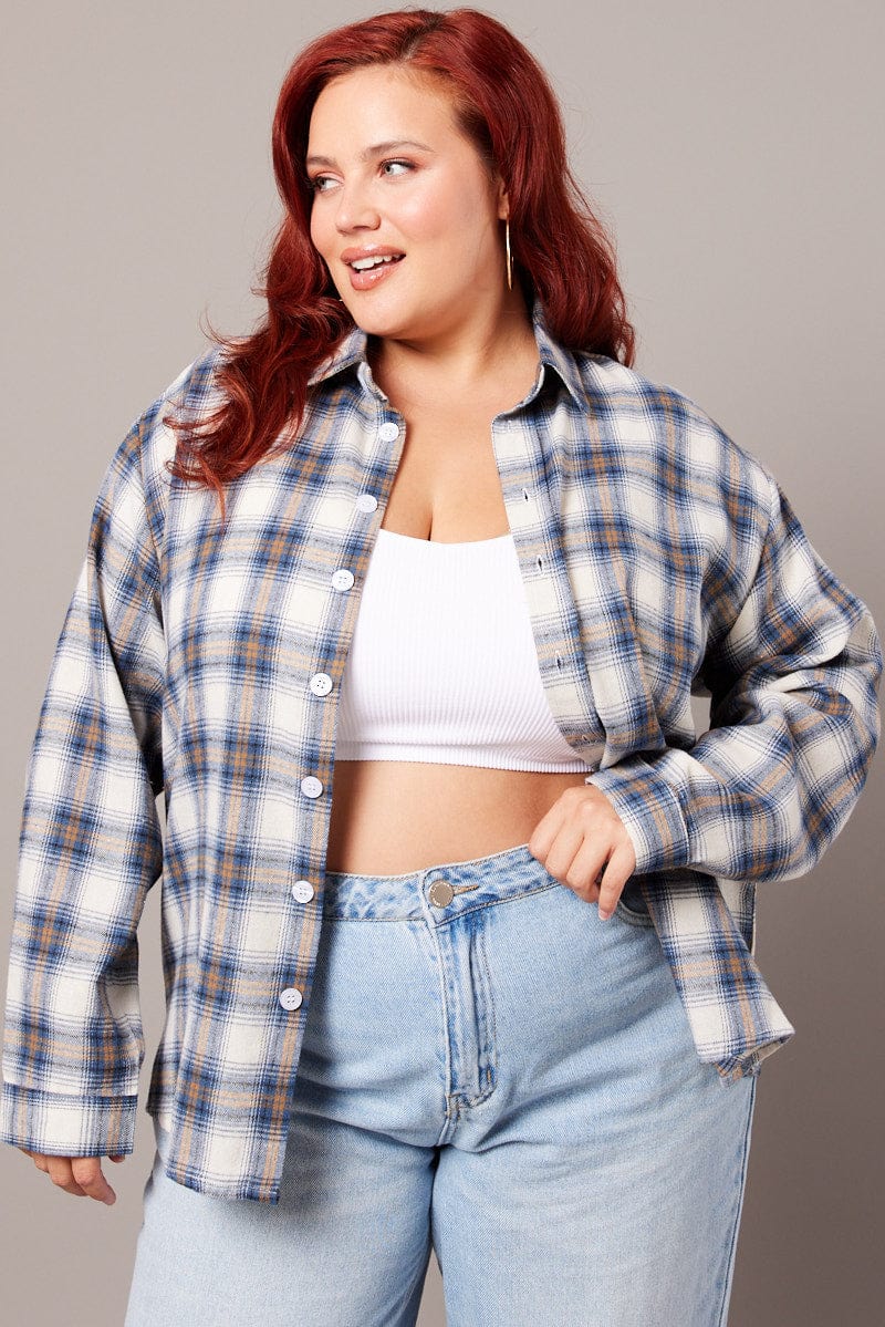 Blue Check Relaxed Shirt Long Sleeve for YouandAll Fashion