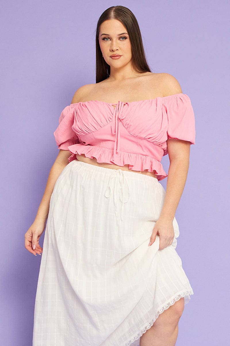 Pink Peplum Top Short Sleeve Ruched Bust for YouandAll Fashion