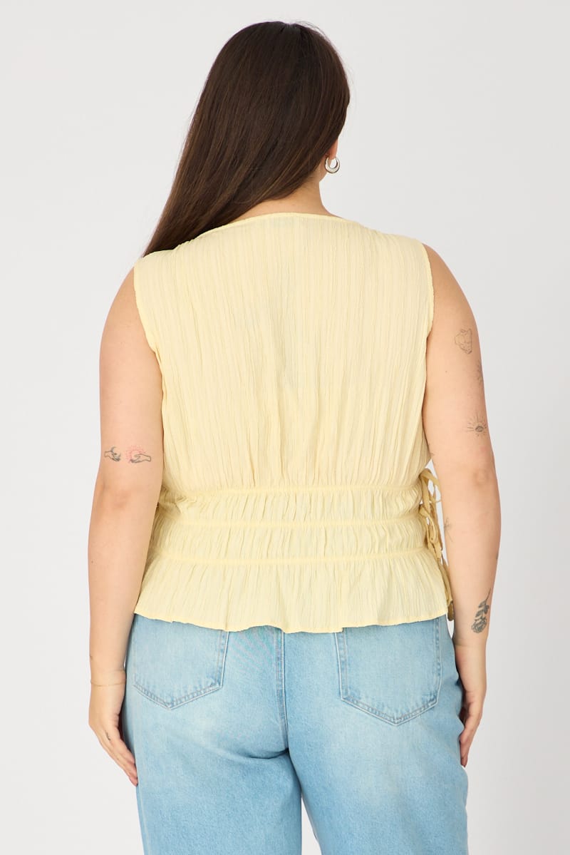 Yellow Top Sleeveless Shirred Waist Side Tie for YouandAll Fashion