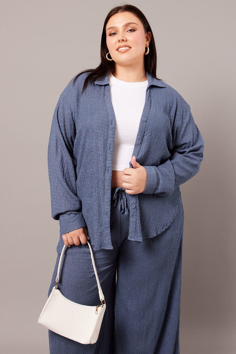 Blue Textured Shirt Long Sleeve for YouandAll Fashion