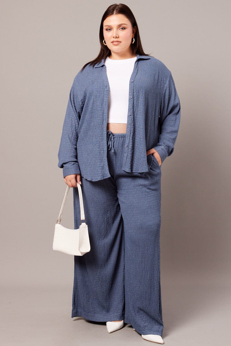 Blue Textured Shirt Long Sleeve for YouandAll Fashion