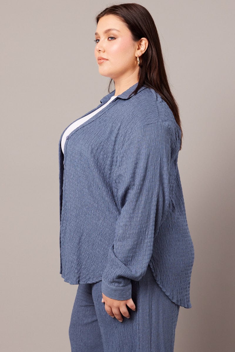 Blue Textured Shirt Long Sleeve for YouandAll Fashion