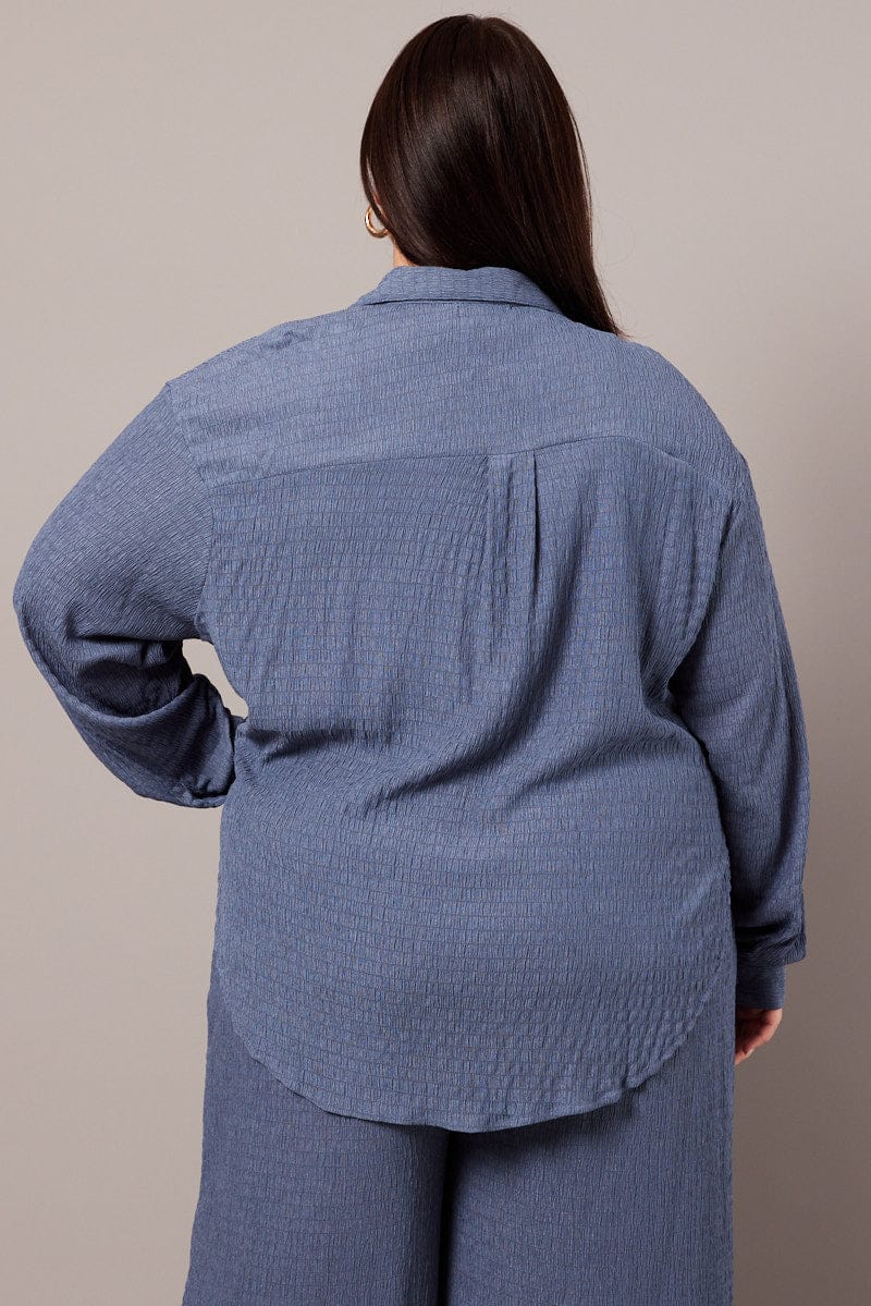 Blue Textured Shirt Long Sleeve for YouandAll Fashion