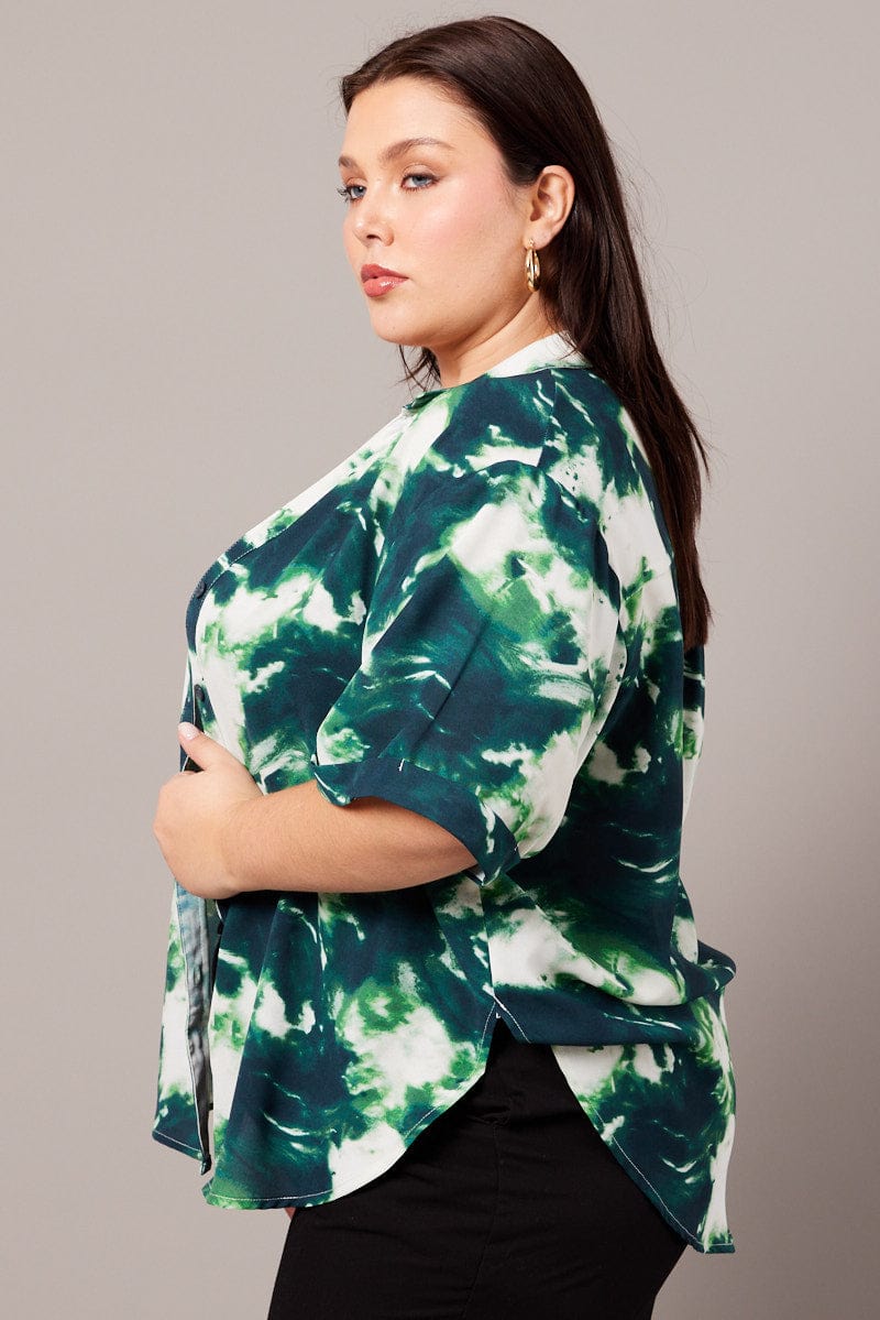 Green Abstract Relaxed Shirt Short Sleeve for YouandAll Fashion