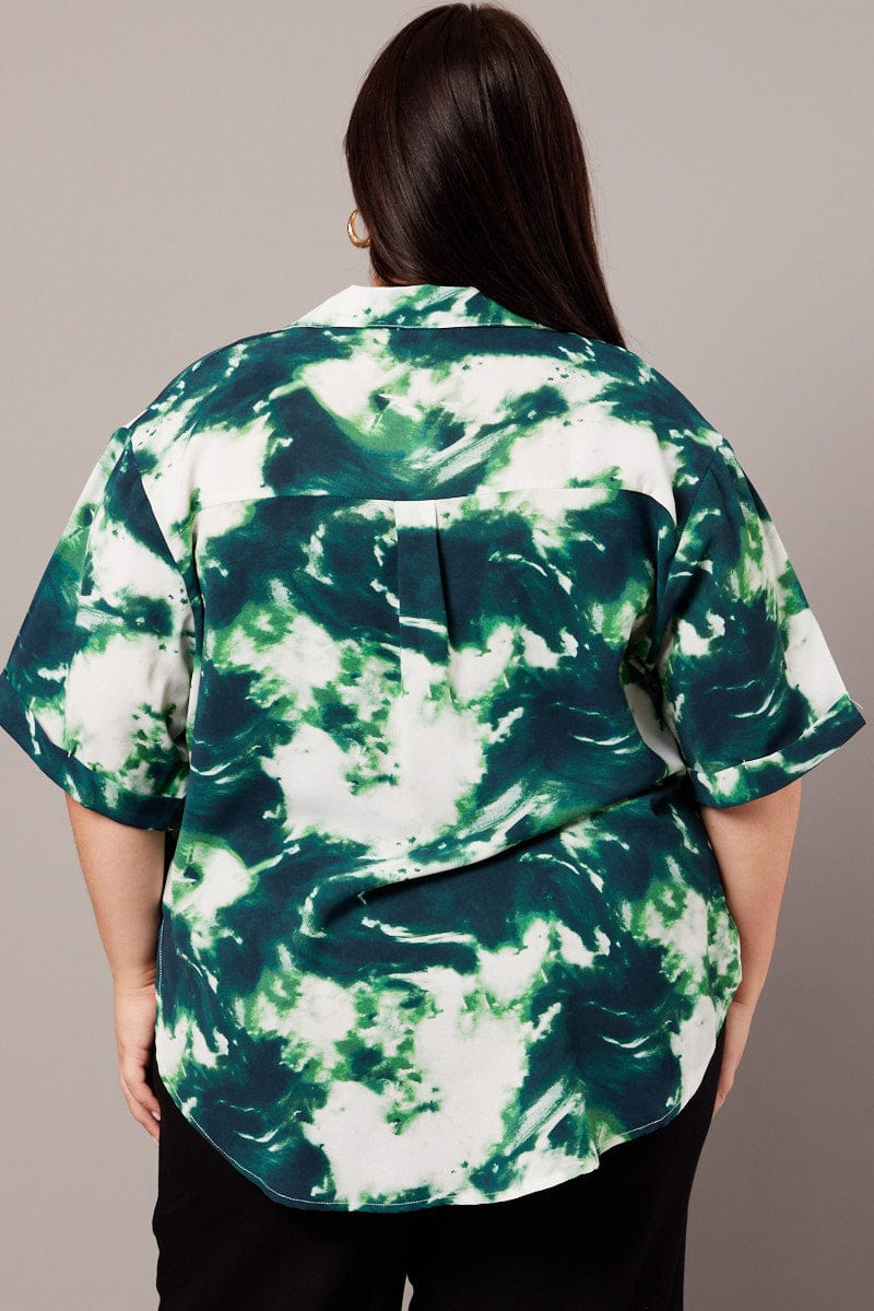 Green Abstract Relaxed Shirt Short Sleeve for YouandAll Fashion