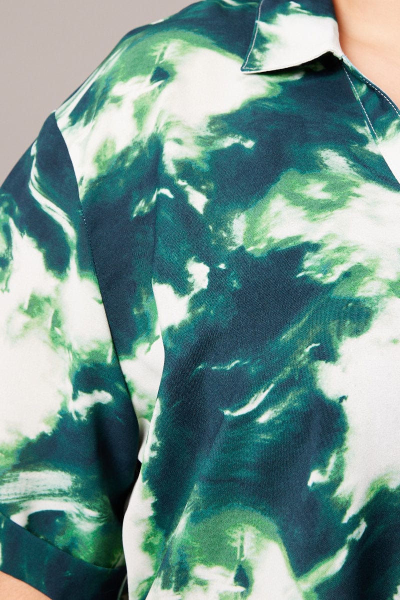 Green Abstract Relaxed Shirt Short Sleeve for YouandAll Fashion